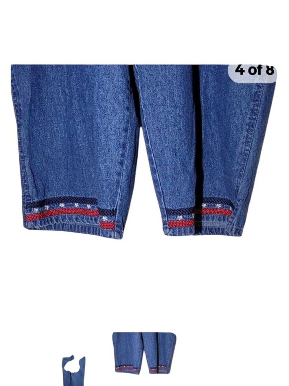 Vtg Agapo Womens American Flag Denim Bib Overalls Capri Patriotic Embroidered M - Picture 4 of 10